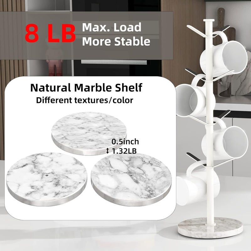 Gypie Mug Holder Tree with Marble Base, 8 Hooks White Coffee Cups Holder Stand, New Upgrad Stable Removable Mug Rack for Kitchen Cafe - Image 1